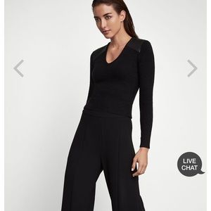 BCBG Sweater with Faux Leather Trim in Black